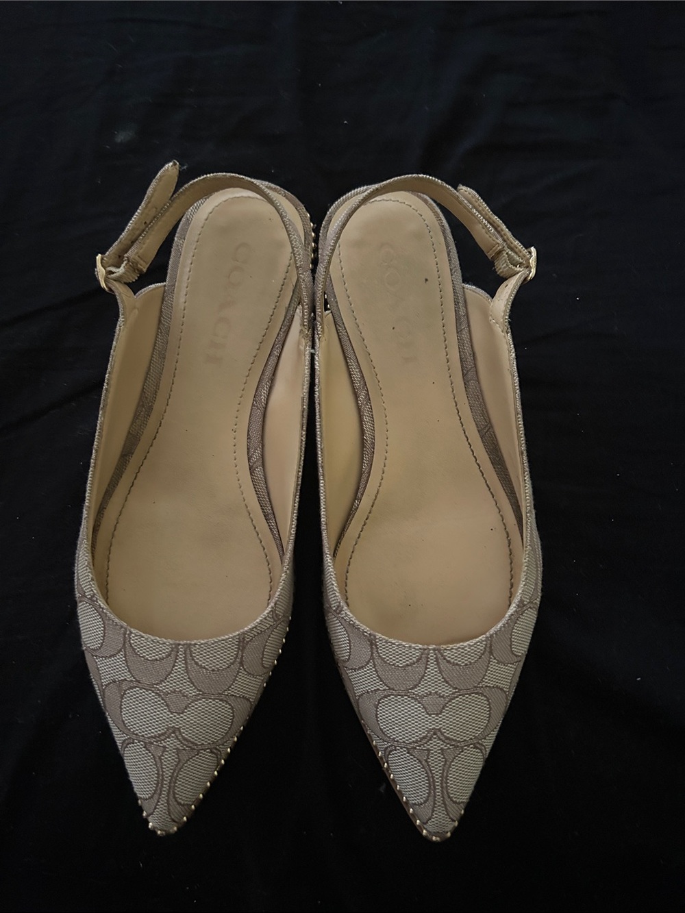Coach Beige Signature Slingback Pointed-Toe Flats